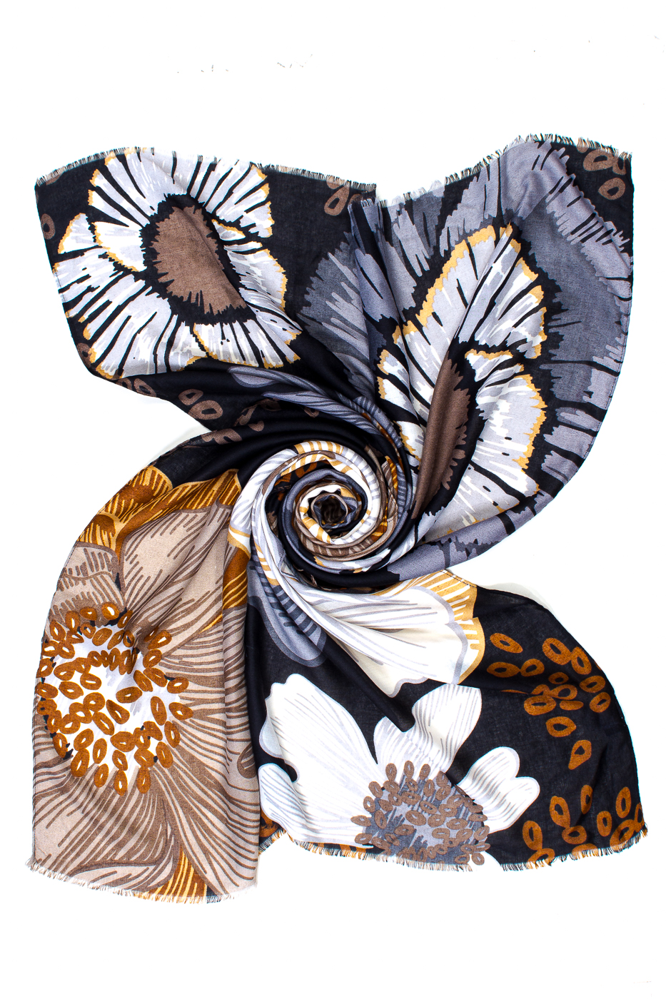 STOLA BIG FLOWERS  PRINT, 85x180 - BLACK
